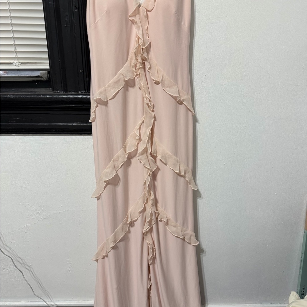 Aidan Mattox Blush Maxi Dress with Ruffle Details